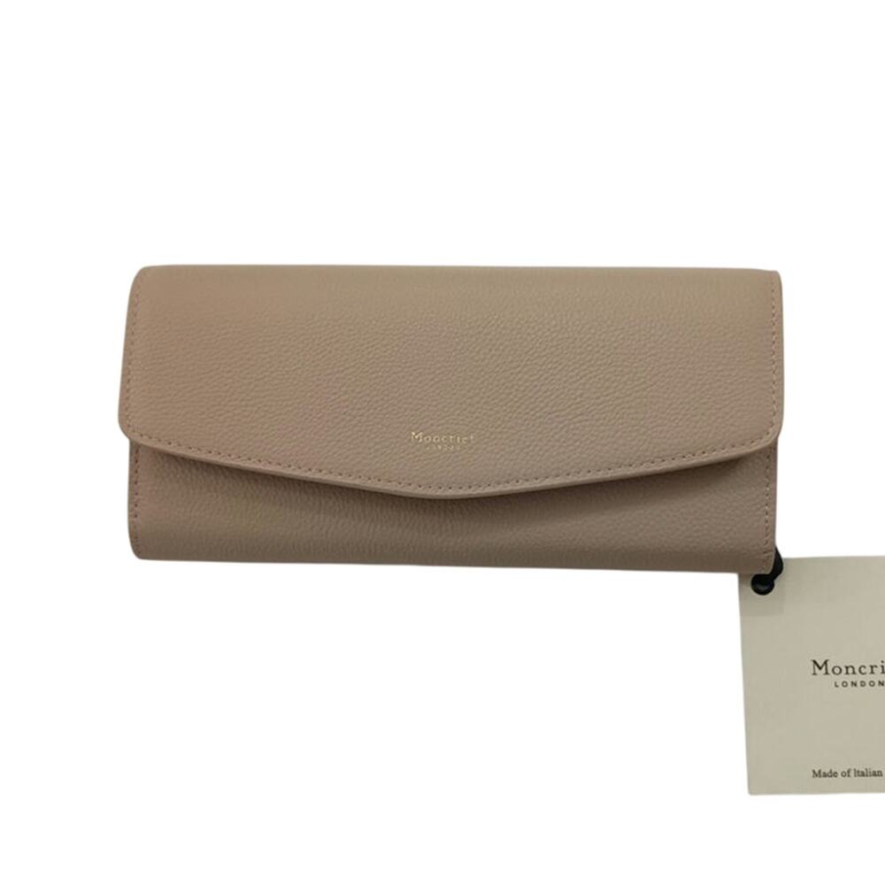 NWT Moncrief London Tillie luxury Italian leather wallet, Sesame. MSRP $360